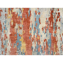 Load image into Gallery viewer, 2&#39;6&quot;x17&#39;8&quot; Cream-Rust, Hand Knotted Abstract With Fire Mosaic Design, Wool And Silk, XL Runner Persian Knot Oriental Rug FWR387234