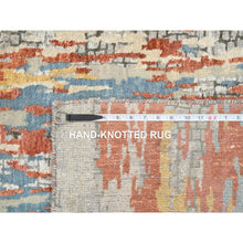 Load image into Gallery viewer, 2&#39;6&quot;x17&#39;8&quot; Cream-Rust, Hand Knotted Abstract With Fire Mosaic Design, Wool And Silk, XL Runner Persian Knot Oriental Rug FWR387234