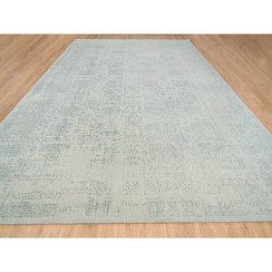 12'x17'10" Gray with Touches of Blue, Jacquard Hand Loomed, Tabriz Design Wool and Plant Based Silk, Oversized Oriental Rug FWR387270