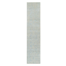 Load image into Gallery viewer, 2&#39;7&quot;x12&#39; Gray with Touches of Blue, Tabriz Design, Wool and Plant Based Silk Jacquard Hand Loomed, Runner Oriental Rug FWR387312