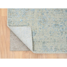 Load image into Gallery viewer, 2&#39;6&quot;x12&#39; Gray with Touches of Blue, Wool and Plant Based Silk Jacquard Hand Loomed, Tabriz Design, Runner Oriental Rug FWR387330
