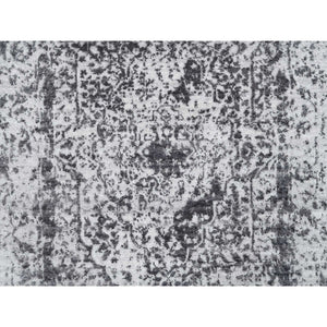 2'7"x18'1" Silver Gray, Hand Knotted Erased Persian Design, Wool and Pure Silk, Runner Oriental Rug FWR387354