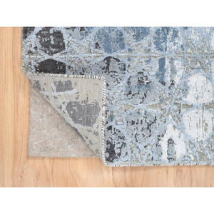 2'8"x5'10" Gray and Blue, Wool and Silk Hand Knotted, THE HONEYCOMB Award Winning Design, Oriental Rug FWR387372