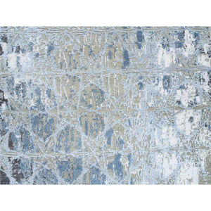 2'8"x5'10" Gray and Blue, Wool and Silk Hand Knotted, THE HONEYCOMB Award Winning Design, Oriental Rug FWR387372