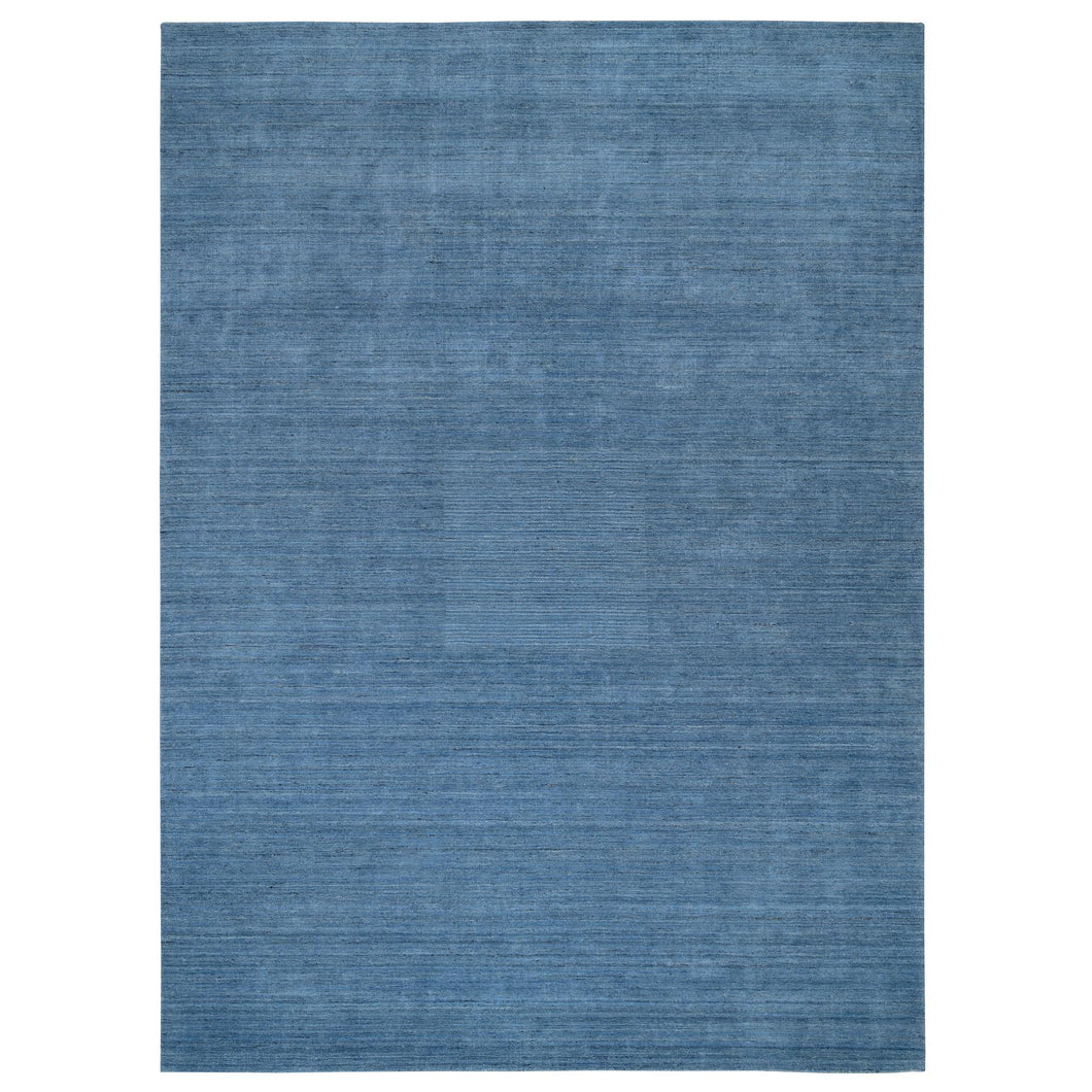 10'x14' Denim Blue, Soft Wool, Hand Loomed, Modern Design, Tone on Tone, Oriental Rug FWR387390