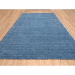 10'x14' Denim Blue, Soft Wool, Hand Loomed, Modern Design, Tone on Tone, Oriental Rug FWR387390