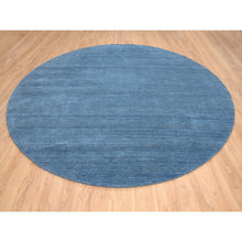 Load image into Gallery viewer, 11&#39;9&quot;x11&#39;9&quot; Denim Blue, Tone on Tone, Pure Wool Hand Loomed, Modern Design, Round Oriental Rug FWR387396