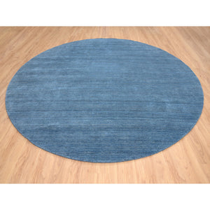 11'9"x11'9" Denim Blue, Tone on Tone, Pure Wool Hand Loomed, Modern Design, Round Oriental Rug FWR387396
