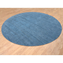 Load image into Gallery viewer, 11&#39;9&quot;x11&#39;9&quot; Denim Blue, Tone on Tone, Pure Wool Hand Loomed, Modern Design, Round Oriental Rug FWR387396