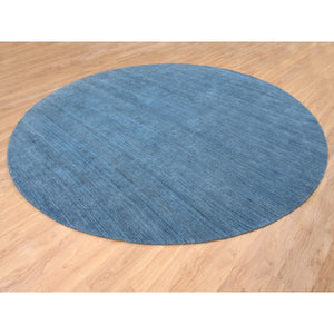 11'9"x11'9" Denim Blue, Tone on Tone, Pure Wool Hand Loomed, Modern Design, Round Oriental Rug FWR387396