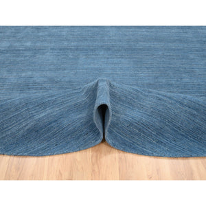 11'9"x11'9" Denim Blue, Tone on Tone, Pure Wool Hand Loomed, Modern Design, Round Oriental Rug FWR387396