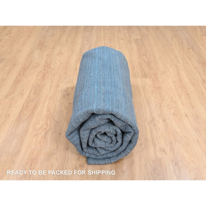 11'9"x11'9" Denim Blue, Tone on Tone, Pure Wool Hand Loomed, Modern Design, Round Oriental Rug FWR387396