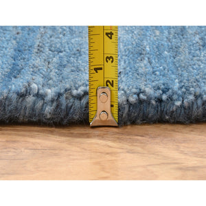 11'9"x11'9" Denim Blue, Tone on Tone, Pure Wool Hand Loomed, Modern Design, Round Oriental Rug FWR387396
