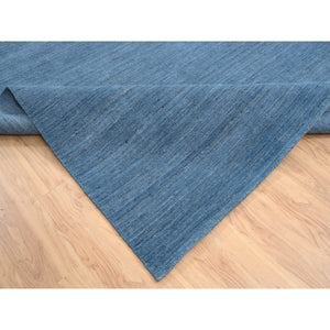 12'x14'10" Denim Blue, Modern Design, Tone on Tone, Pure Wool Hand Loomed, Oriental Rug FWR387402