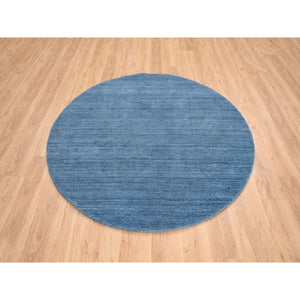 6'x6' Denim Blue, Soft Wool Hand Loomed, Modern Design, Tone on Tone, Round Oriental Rug FWR387492