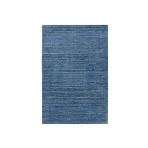 2'x3' Denim Blue, Modern Design, Tone on Tone, All Wool Hand Loomed, Mat Oriental Rug FWR387516