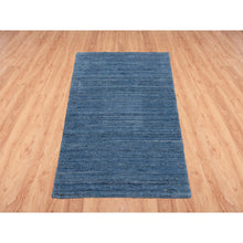 Load image into Gallery viewer, 2&#39;x3&#39; Denim Blue, Modern Design, Tone on Tone, All Wool Hand Loomed, Mat Oriental Rug FWR387516