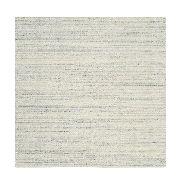 8'x8' Beige, Soft Wool Hand Loomed, Variegated Textured Modern Design, Square Oriental Rug FWR387552