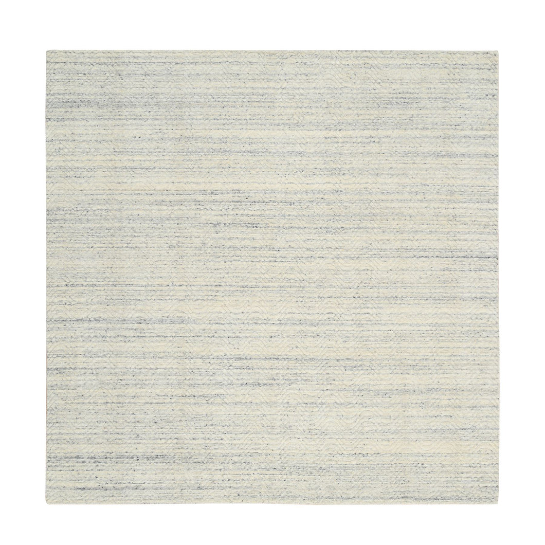 8'x8' Beige, Soft Wool Hand Loomed, Variegated Textured Modern Design, Square Oriental Rug FWR387552
