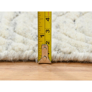 8'x8' Beige, Soft Wool Hand Loomed, Variegated Textured Modern Design, Square Oriental Rug FWR387552