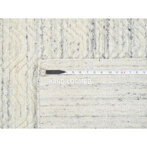 8'x8' Beige, Soft Wool Hand Loomed, Variegated Textured Modern Design, Square Oriental Rug FWR387552