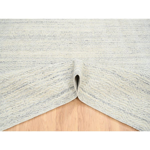 10'1"x10'1" Beige, Hand Loomed Variegated Textured Modern Design, Natural Wool, Square Oriental Rug FWR387564