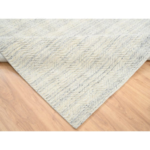 10'1"x10'1" Beige, Hand Loomed Variegated Textured Modern Design, Natural Wool, Square Oriental Rug FWR387564