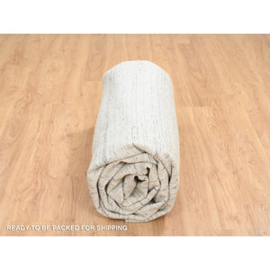 10'1"x10'1" Beige, Hand Loomed Variegated Textured Modern Design, Natural Wool, Square Oriental Rug FWR387564