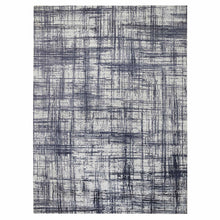 Load image into Gallery viewer, 10&#39;x13&#39;9&quot; Charcoal Black, Modern Erased Lines Design, Wool and Plant Based Silk Hand Loomed, Oriental Rug FWR387570