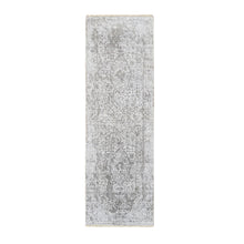 Load image into Gallery viewer, 2&#39;6&quot;x7&#39;10&quot; Gray, Hand Knotted Broken Persian Design, Wool and Pure Silk, Runner Oriental Rug FWR387618