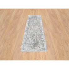 Load image into Gallery viewer, 2&#39;6&quot;x7&#39;10&quot; Gray, Hand Knotted Broken Persian Design, Wool and Pure Silk, Runner Oriental Rug FWR387618