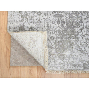 2'6"x7'10" Gray, Hand Knotted Broken Persian Design, Wool and Pure Silk, Runner Oriental Rug FWR387618
