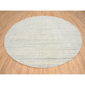 9'10"x9'10" Beige, Natural Wool Hand Loomed, Variegated Textured Modern Design, Round Oriental Rug FWR387630