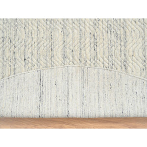 9'10"x9'10" Beige, Natural Wool Hand Loomed, Variegated Textured Modern Design, Round Oriental Rug FWR387630