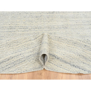 9'10"x9'10" Beige, Natural Wool Hand Loomed, Variegated Textured Modern Design, Round Oriental Rug FWR387630