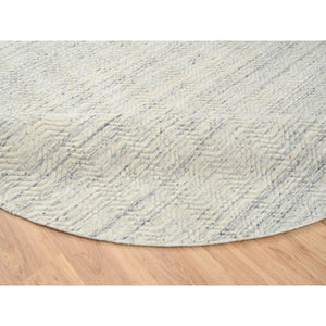 9'10"x9'10" Beige, Natural Wool Hand Loomed, Variegated Textured Modern Design, Round Oriental Rug FWR387630