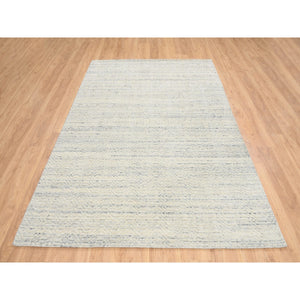 5'10"x9' Beige, Variegated Textured Modern Design, Natural Wool Hand Loomed, Oriental Rug FWR387636