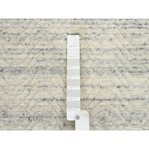 5'10"x9' Beige, Variegated Textured Modern Design, Natural Wool Hand Loomed, Oriental Rug FWR387636