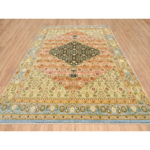 8'x10'2" Sunset Colors, Tabriz Mahi with Fish Design Reinvented, Densely Woven Hand Spun Wool Hand Knotted, Oriental Rug FWR387648