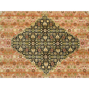 8'x10'2" Sunset Colors, Tabriz Mahi with Fish Design Reinvented, Densely Woven Hand Spun Wool Hand Knotted, Oriental Rug FWR387648