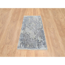 Load image into Gallery viewer, 2&#39;6&quot;x6&#39;1&quot; Gray and Blue, Hand Knotted Broken Kashan Design, Wool With Pure Silk, Runner Oriental Rug FWR387654