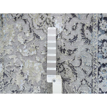 Load image into Gallery viewer, 2&#39;6&quot;x6&#39;1&quot; Gray and Blue, Hand Knotted Broken Kashan Design, Wool With Pure Silk, Runner Oriental Rug FWR387654