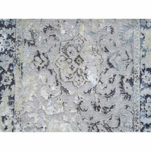 Load image into Gallery viewer, 2&#39;6&quot;x6&#39;1&quot; Gray and Blue, Hand Knotted Broken Kashan Design, Wool With Pure Silk, Runner Oriental Rug FWR387654