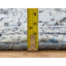 Load image into Gallery viewer, 2&#39;6&quot;x6&#39;1&quot; Gray and Blue, Hand Knotted Broken Kashan Design, Wool With Pure Silk, Runner Oriental Rug FWR387654