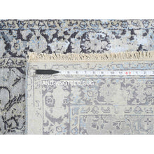 Load image into Gallery viewer, 2&#39;6&quot;x6&#39;1&quot; Gray and Blue, Hand Knotted Broken Kashan Design, Wool With Pure Silk, Runner Oriental Rug FWR387654