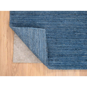 5'x7'1" Denim Blue, Hand Loomed, Tone on Tone, Modern Design Soft and Plush Wool, Oriental Rug FWR387696