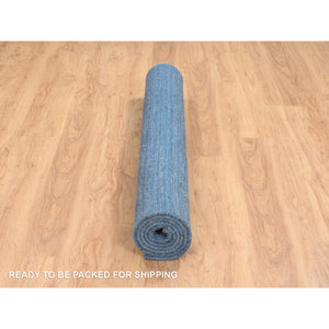 5'x7'1" Denim Blue, Hand Loomed, Tone on Tone, Modern Design Soft and Plush Wool, Oriental Rug FWR387696