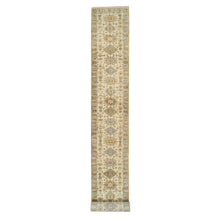 Load image into Gallery viewer, 2&#39;7&quot;x20&#39; Ivory and Gray, Hand Knotted Karajeh Design Tribal Medallions, Extra Soft Wool, XL Runner Oriental Rug FWR387780