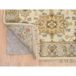 2'7"x20' Ivory and Gray, Hand Knotted Karajeh Design Tribal Medallions, Extra Soft Wool, XL Runner Oriental Rug FWR387780