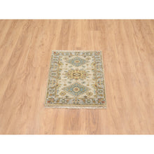 Load image into Gallery viewer, 2&#39;1&quot;x3&#39; Ivory and Gray, Pure Wool Hand Knotted, Karajeh Design with Tribal Medallions, Mat Oriental Rug FWR387804